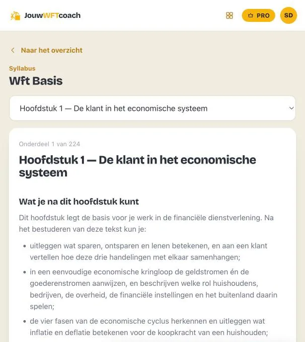 De syllabus op een telefoon met de onderdelenlijst uitgeklapt.